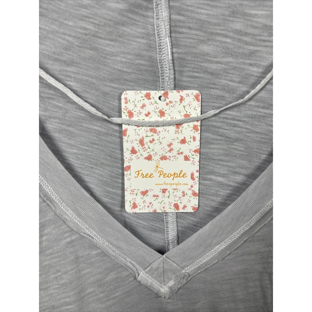 NEW Free People Women's On My Mind V-Neck Long Sleeve Shirt Light Gray Size XS - Picture 7 of 12